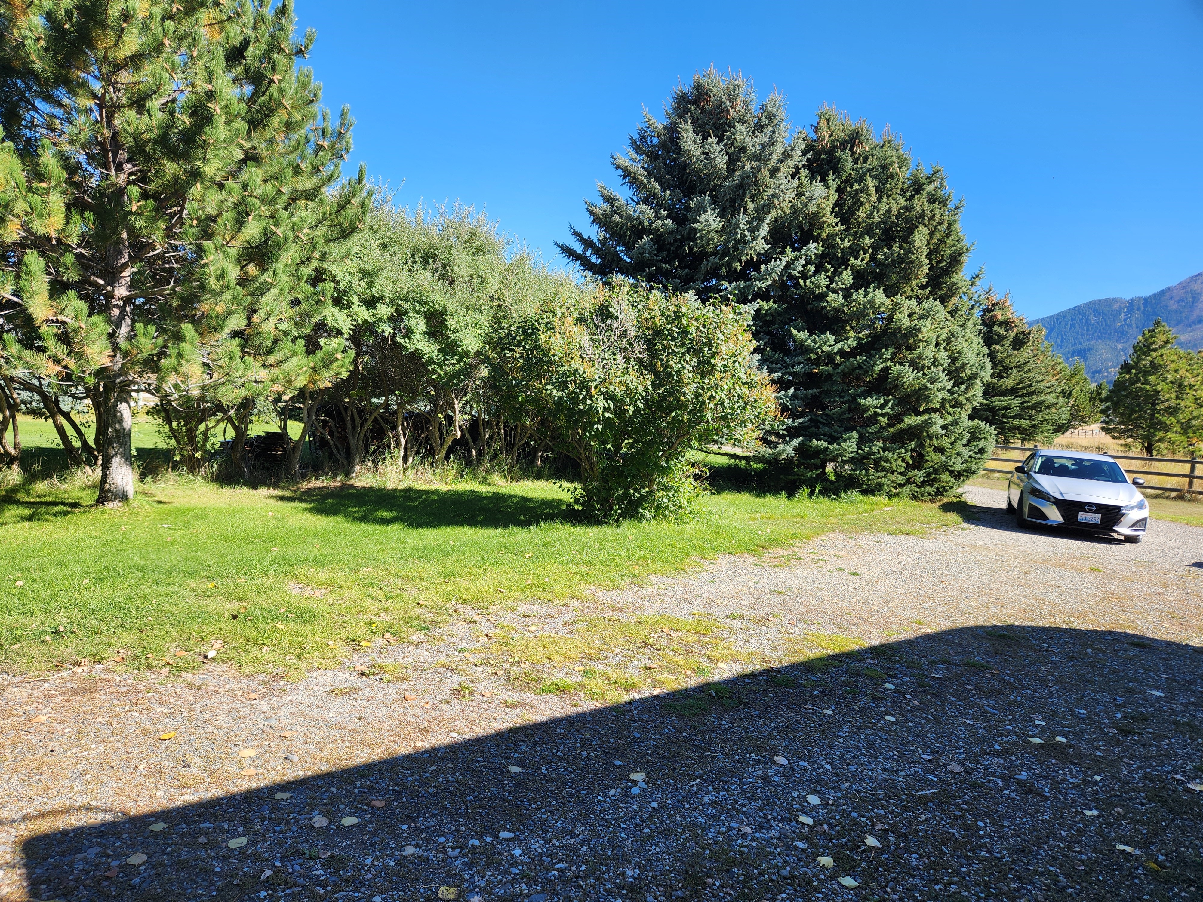 Another view of semi circle drive way with trees in front yard