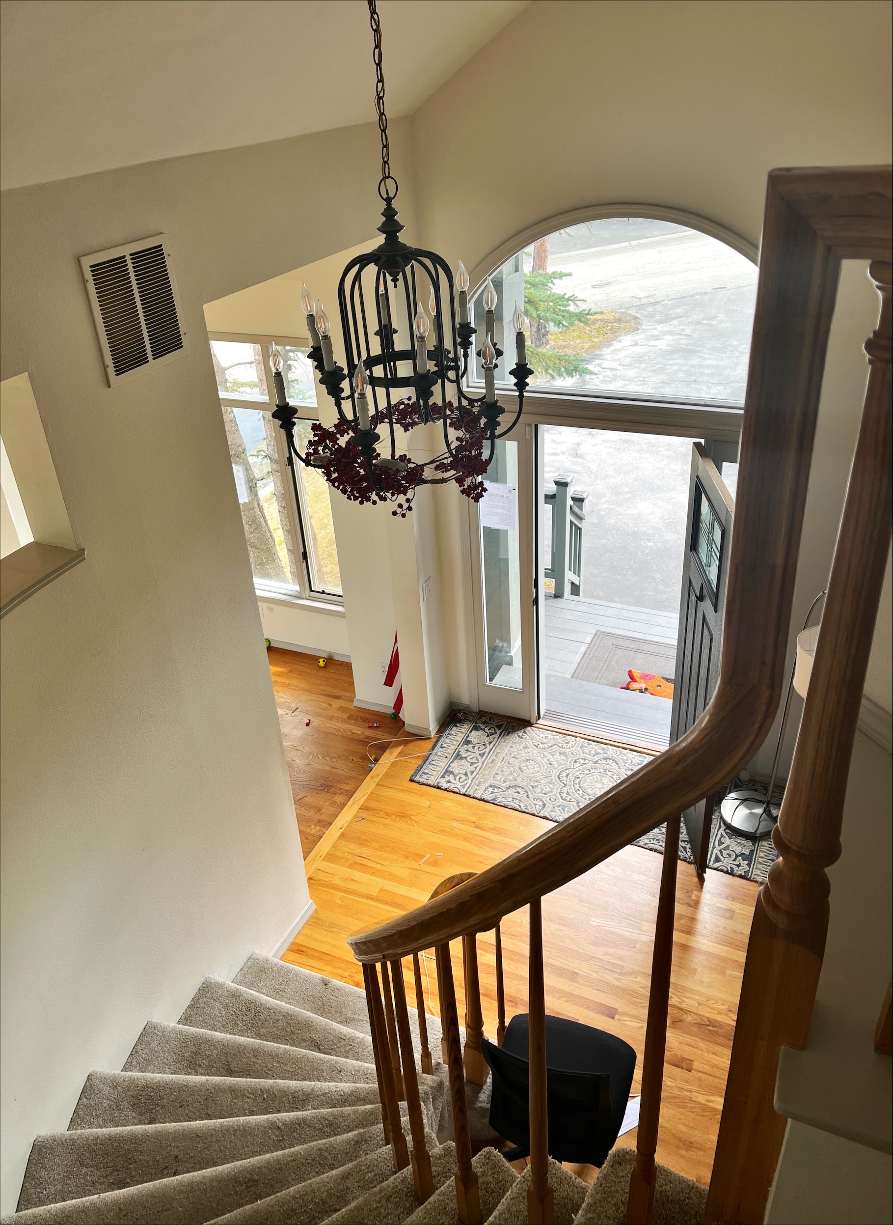 Coming down main staircase
