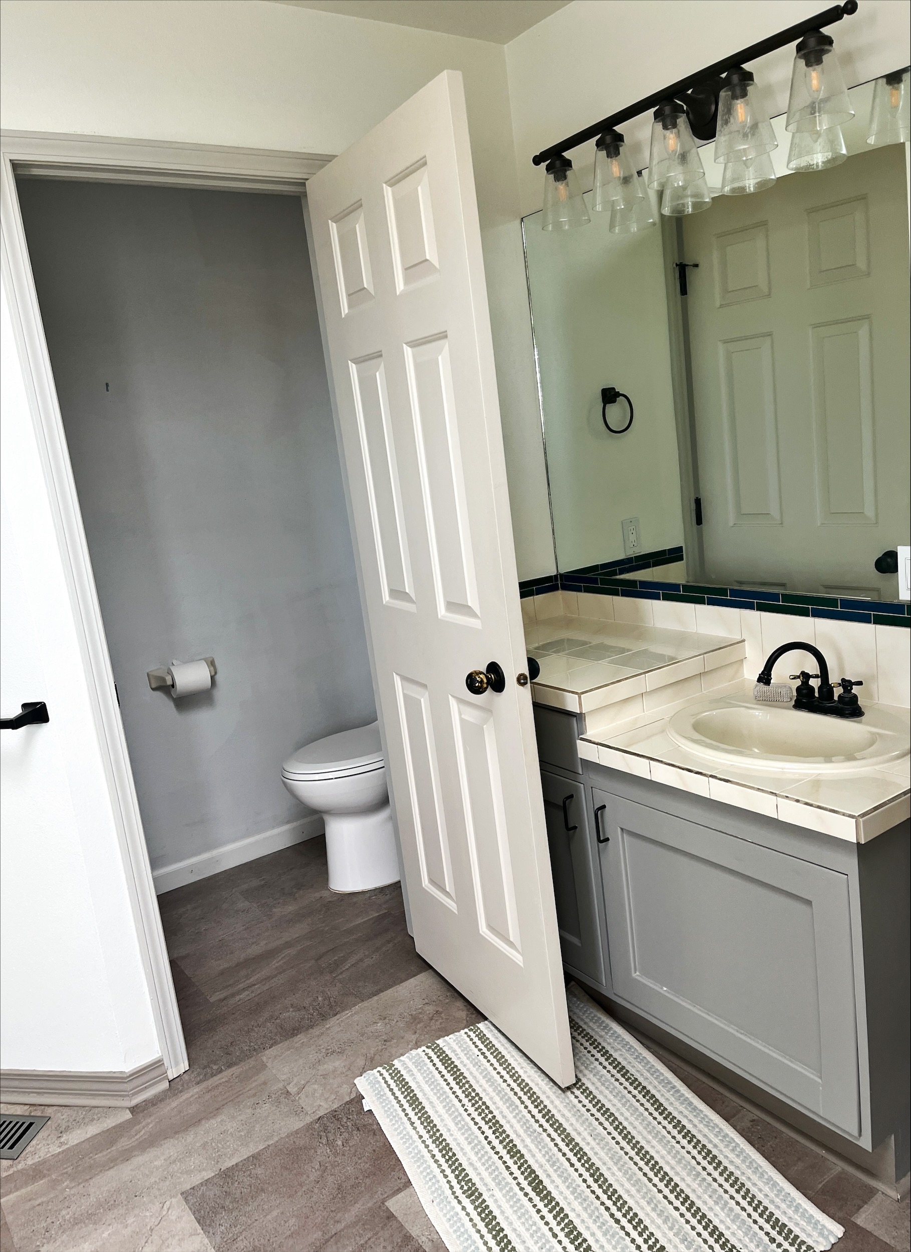 Master bathroom vanity and toilet