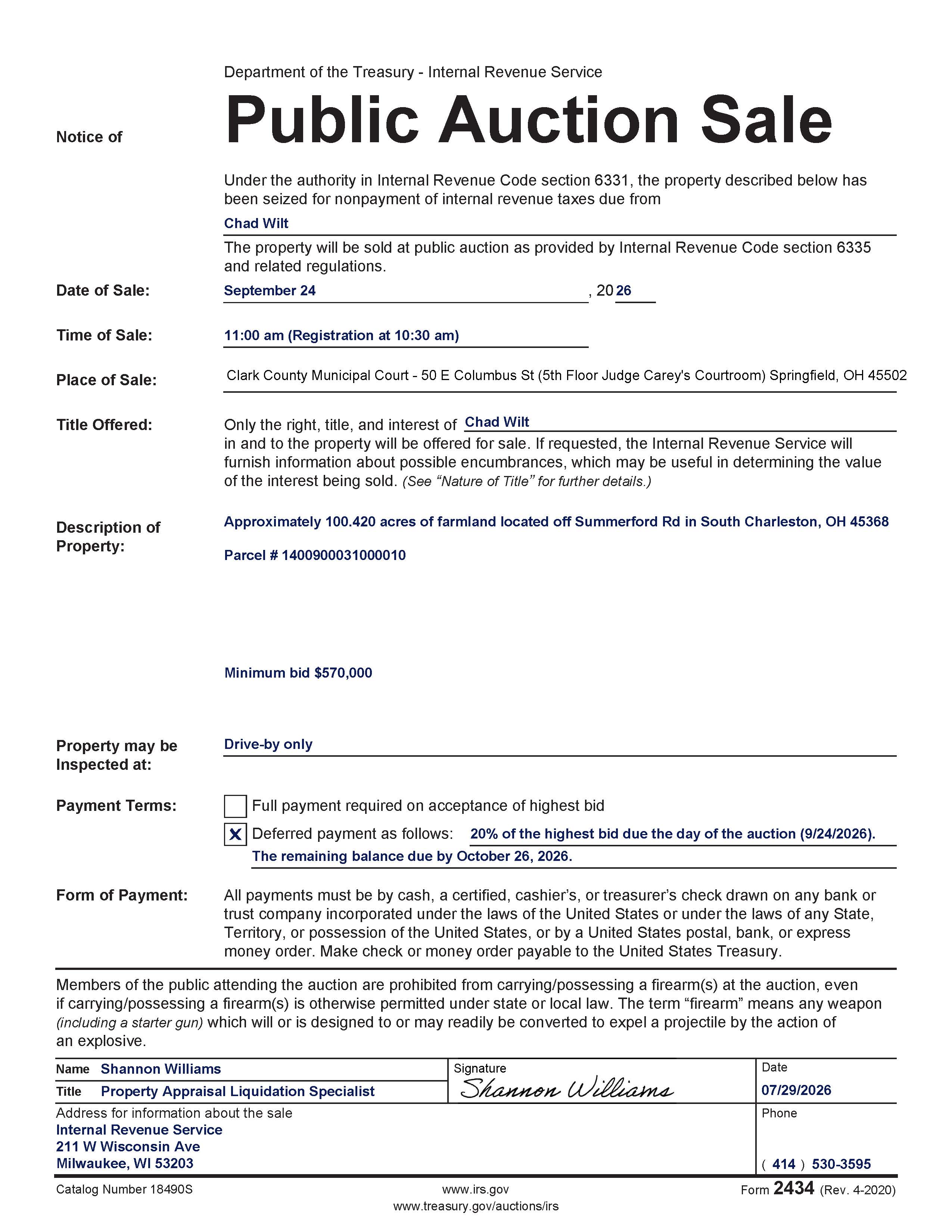 Form 2434 - 100.420 acres