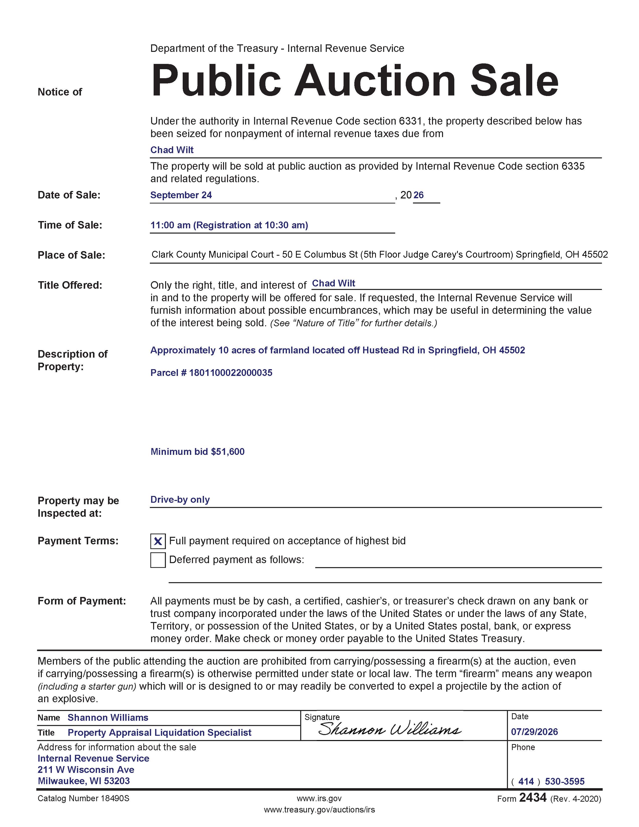 Form 2434 for 10 acres