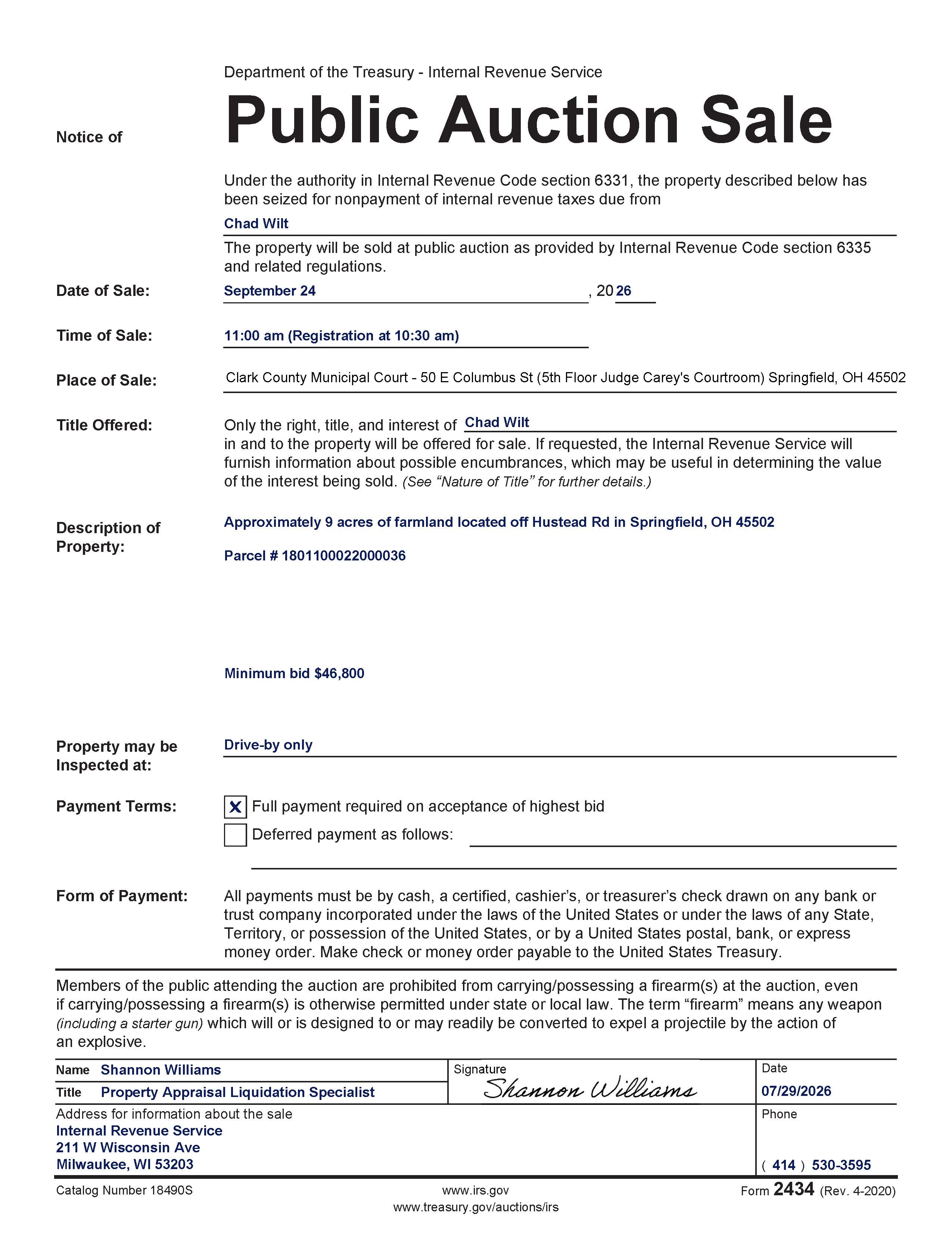 Form 2434 of 9 acres