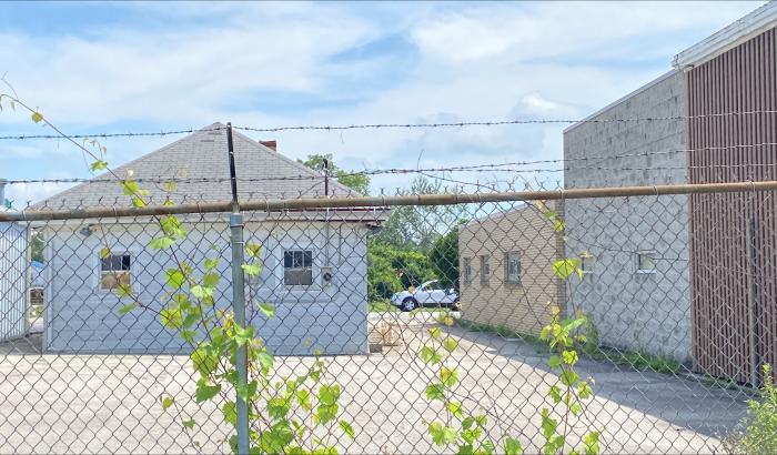 Back view with chain link fence