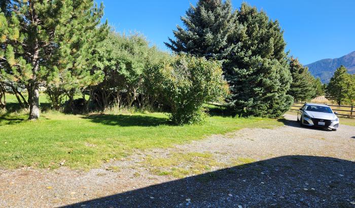 Another view of semi circle drive way with trees in front yard