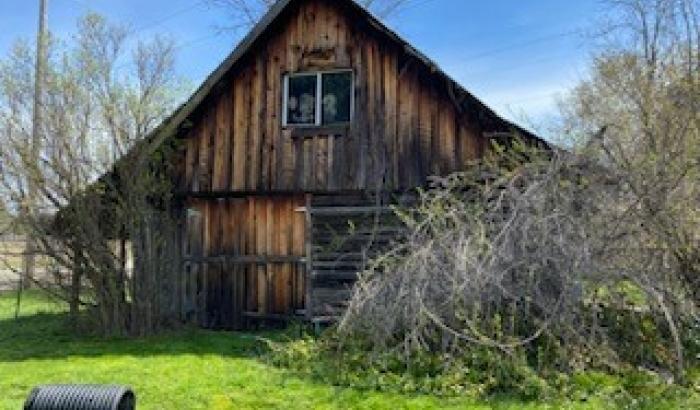 Front view of barn or shed at beginning of property