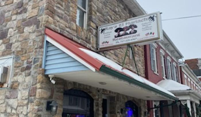 Diagonal view of front of the building