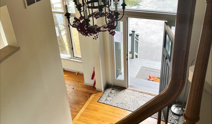 Coming down main staircase